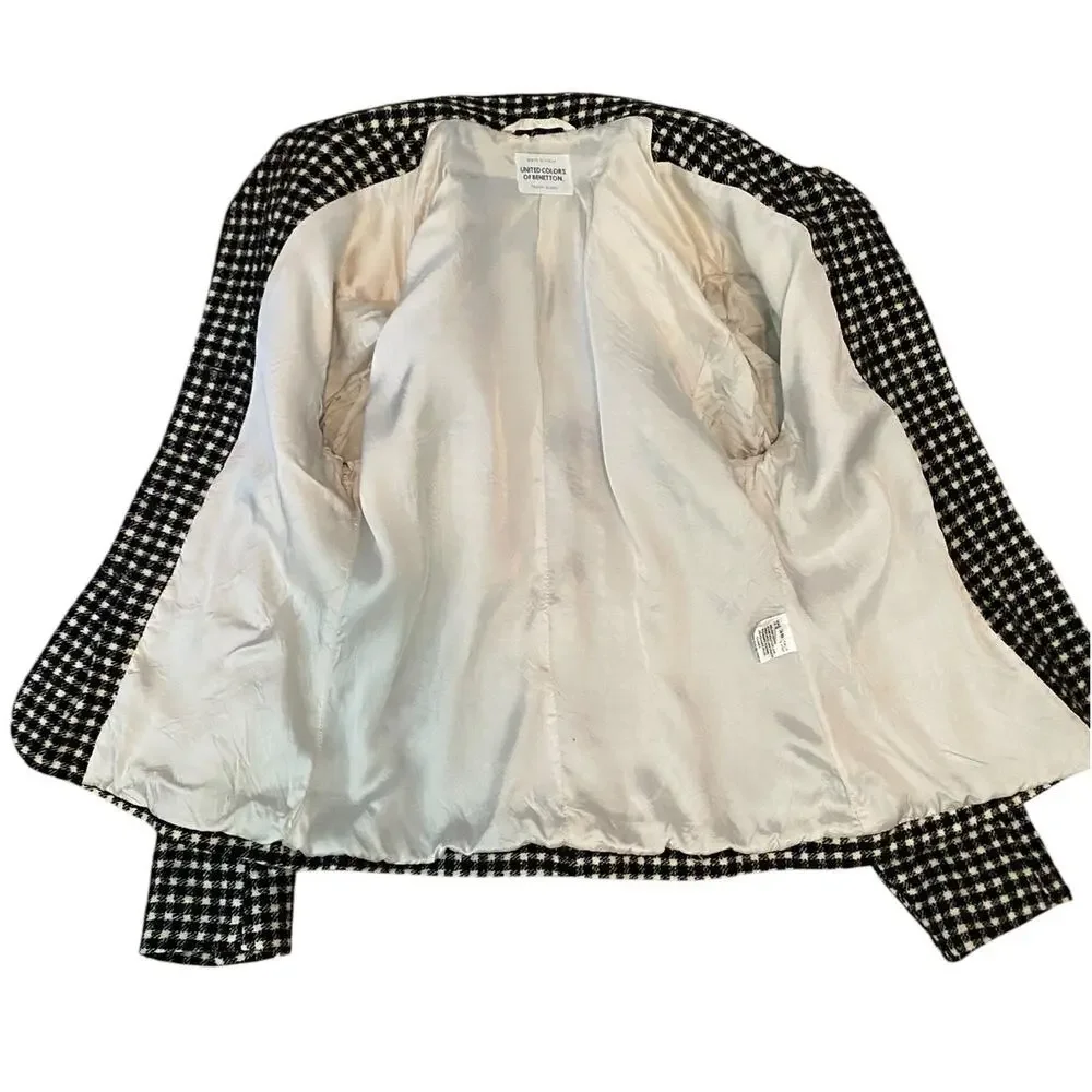 United Colors of Benetton Wool Blazer IT 38 / US 2 Black White Checkered Plaid